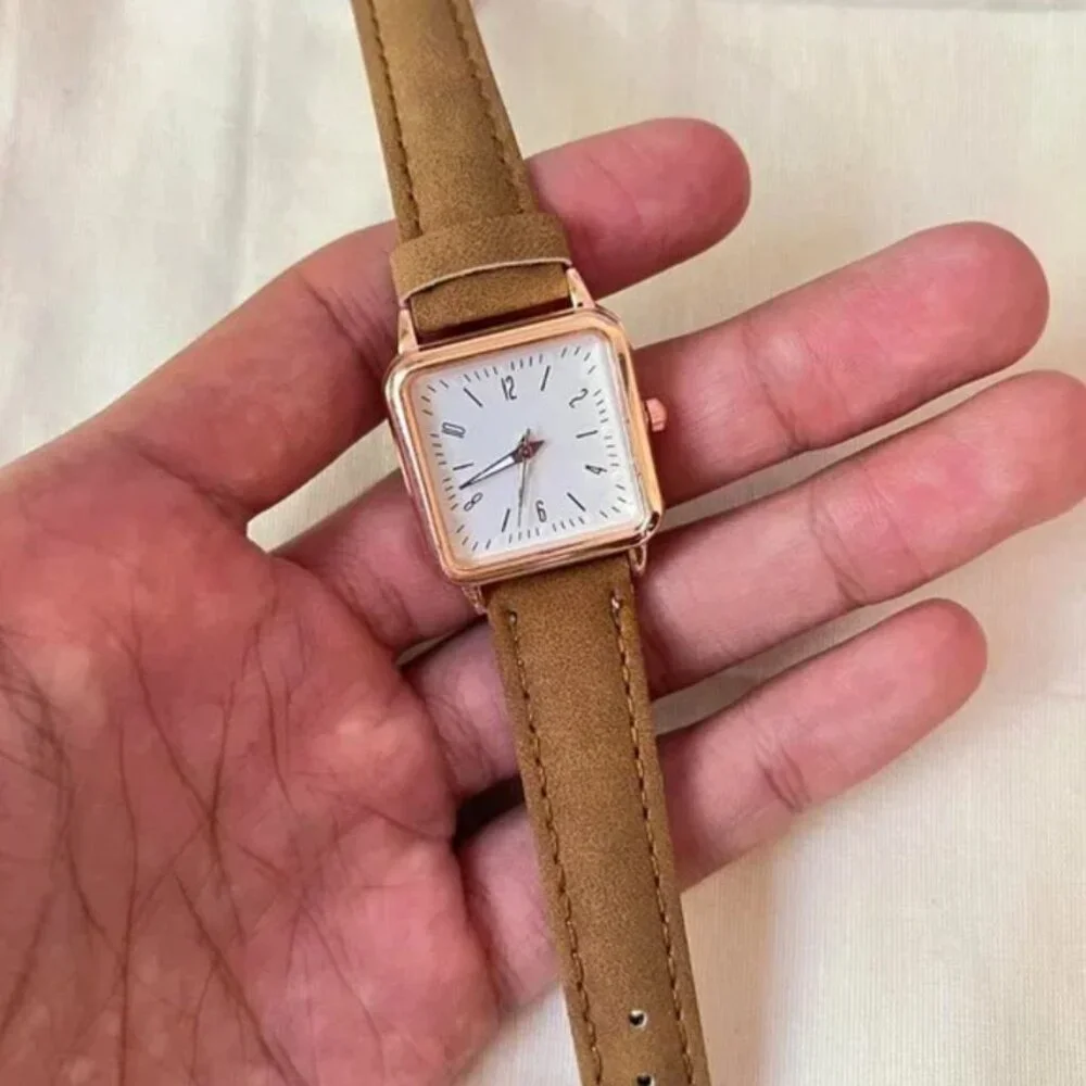 brown old money luxury square leather watch - Picture 8 of 8